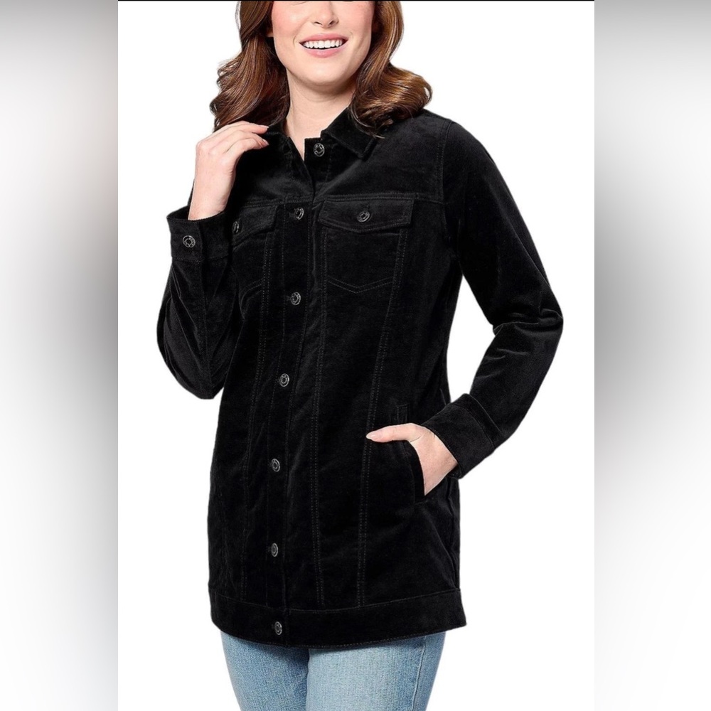 Denim & Co. Black Velveteen Regular Long
Jacket Coat Size M